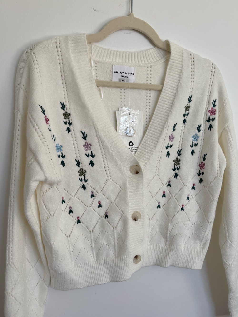 NWT Cream Floral Knit Button-Front Cardigan - Picture 2 of 9